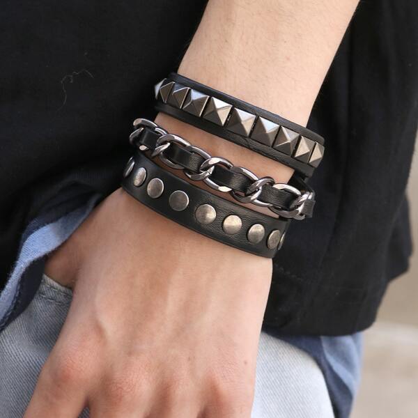 

Men Chain Decor Bracelet, Black