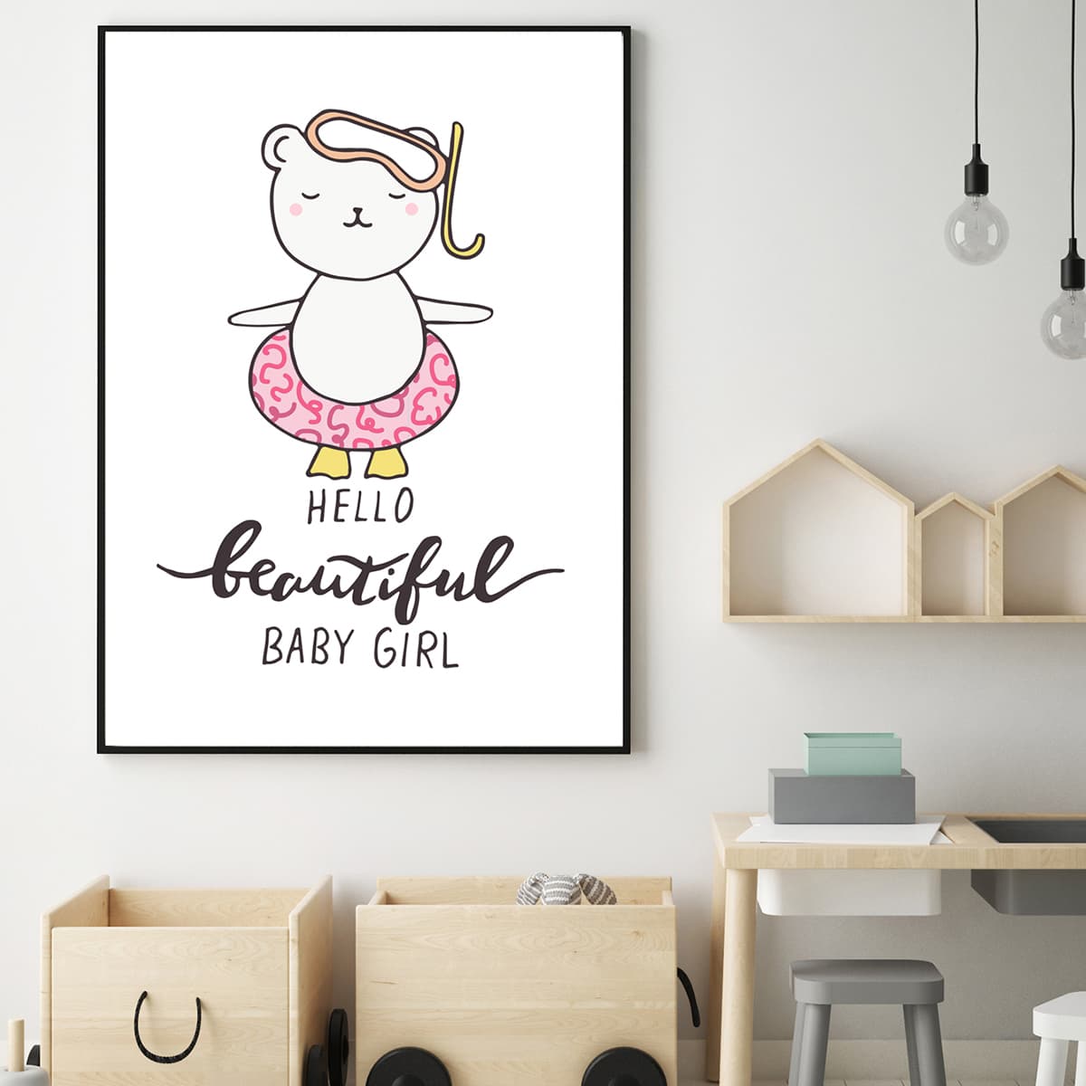 

Kids Cartoon Graphic Wall Painting Without Frame, White