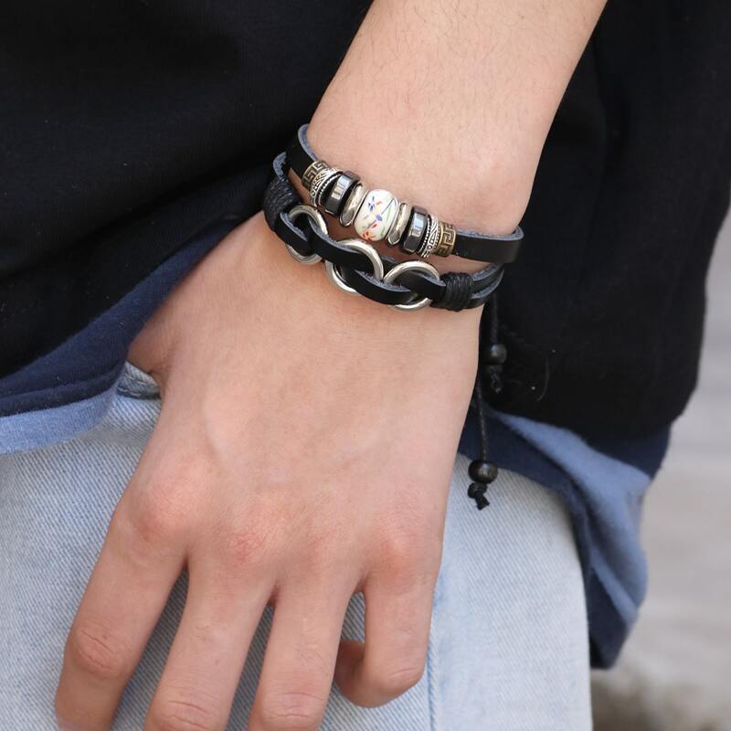 Guys Circle Decor Bracelet, Black