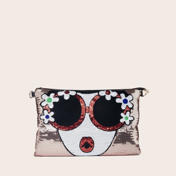 

Sequins Figure Graphic Clutch Bag, Champagne
