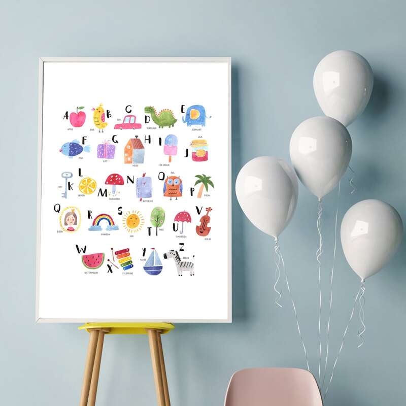 

Kids Cartoon Graphic Wall Painting Without Frame, White