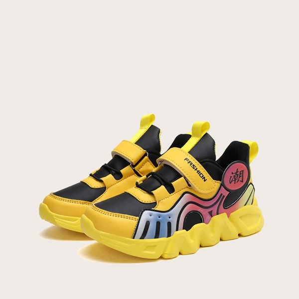 

Boys Chinese Letter Graphic Velcro Strap Sneakers, Yellow