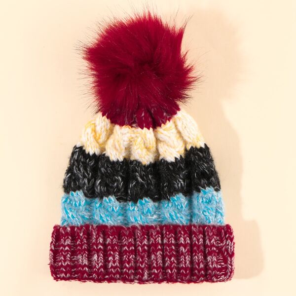 

1pc Pom-pom Decor Colorblock Beanie, Multicolor