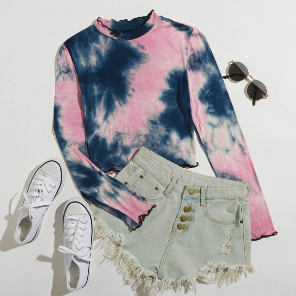 

Tie Dye Lettuce Trim Tee, Multicolor
