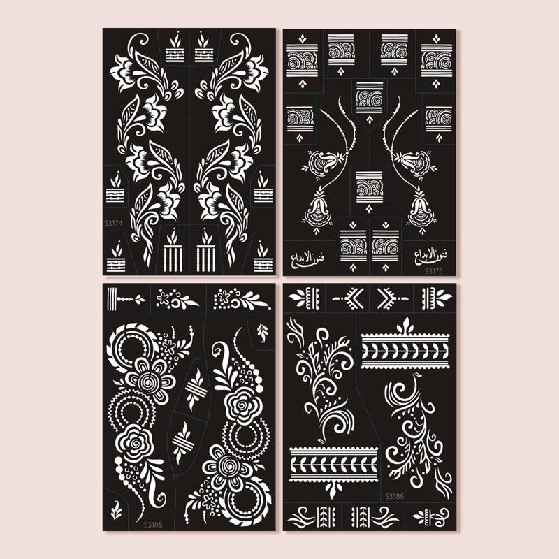

4sheets Flower Pattern Tattoo Sticker, Black