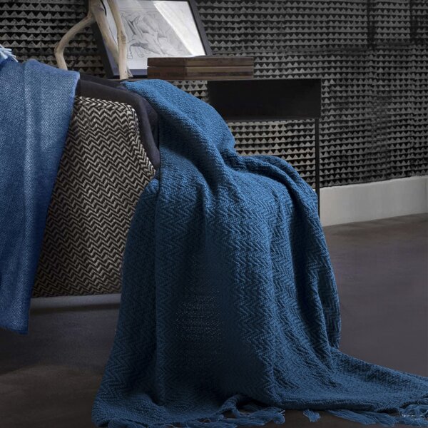 

1pc Solid Color Knitted Blanket, Navy blue