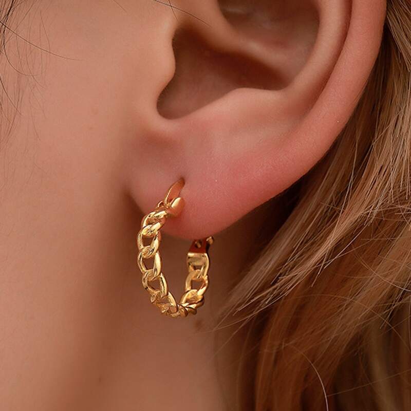 

Chain Design Hoop Earrings, Gold
