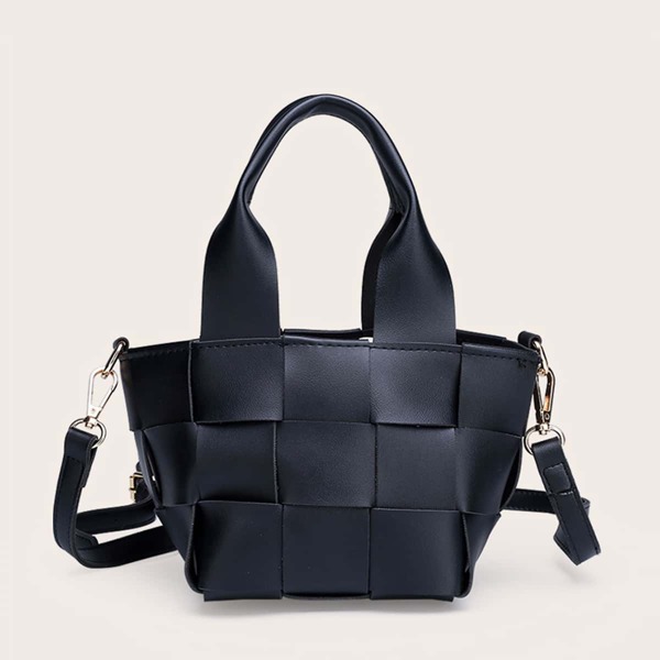 

Mini Braided Satchel Bag, Black