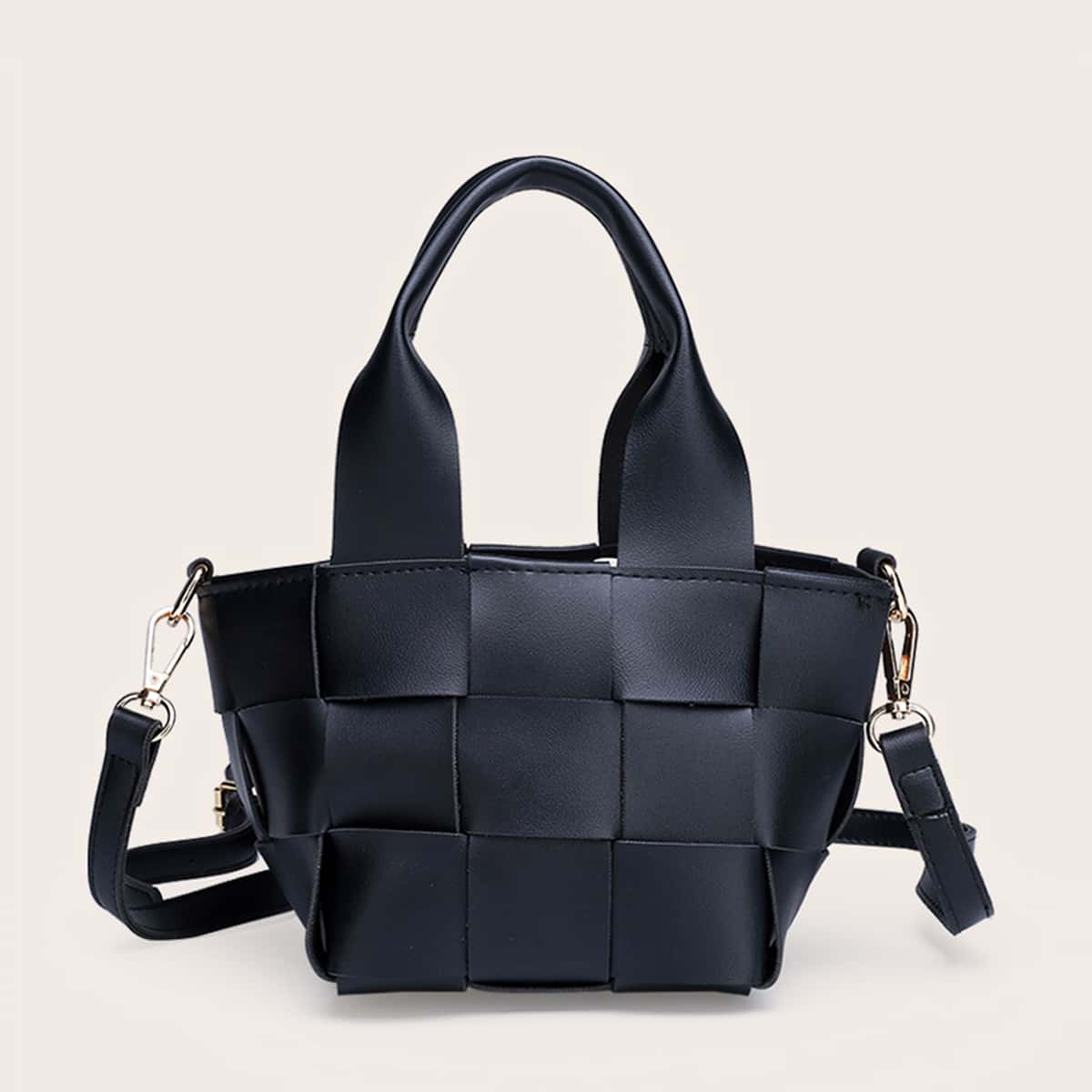 

Mini Braided Satchel Bag, Black