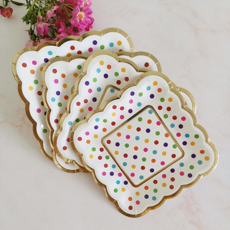

8pcs Polka Dot Pattern Disposable Plate, Multicolor