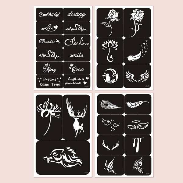 

4sheets Flower Pattern Tattoo Sticker, Black and white