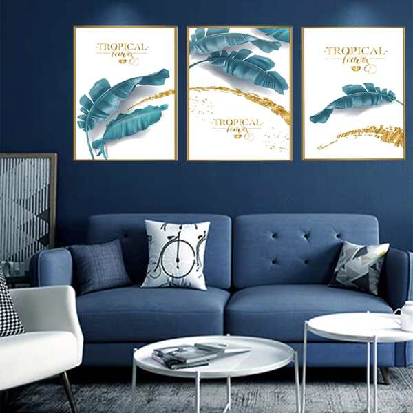 

3pcs Leaf Print Wall Painting Without Frame, Multicolor