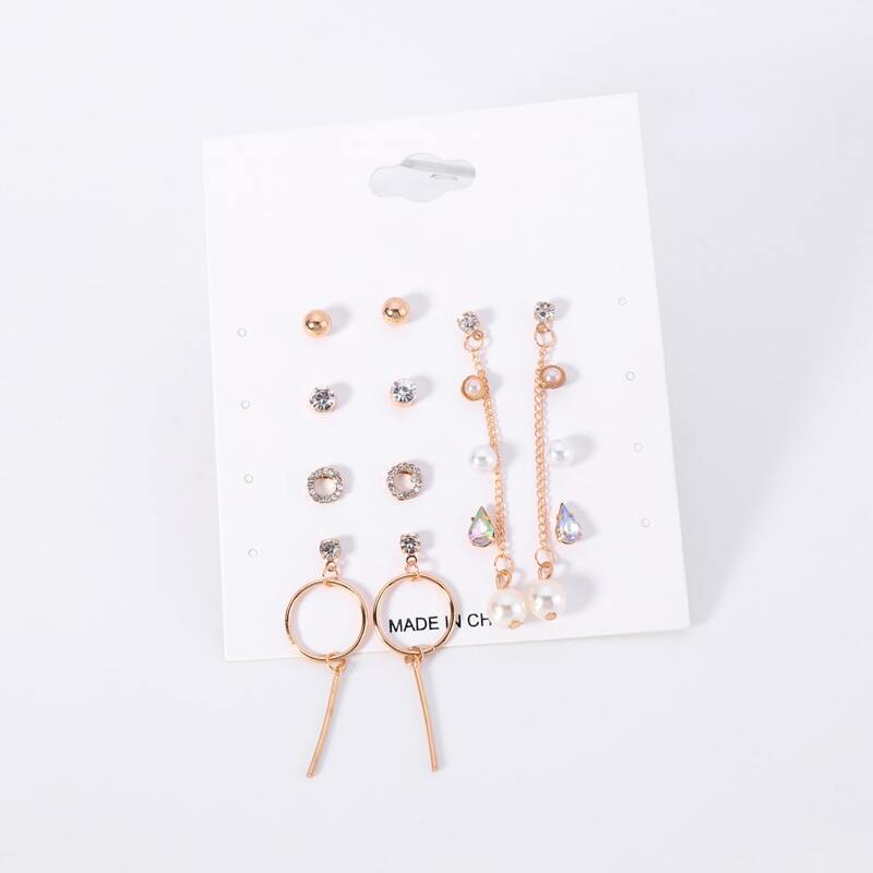 

8pairs Rhinestone & Faux Pearl Decor Earrings, Gold
