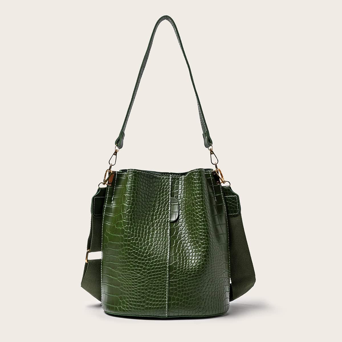 

Croc Embossed Bucket Bag, Green