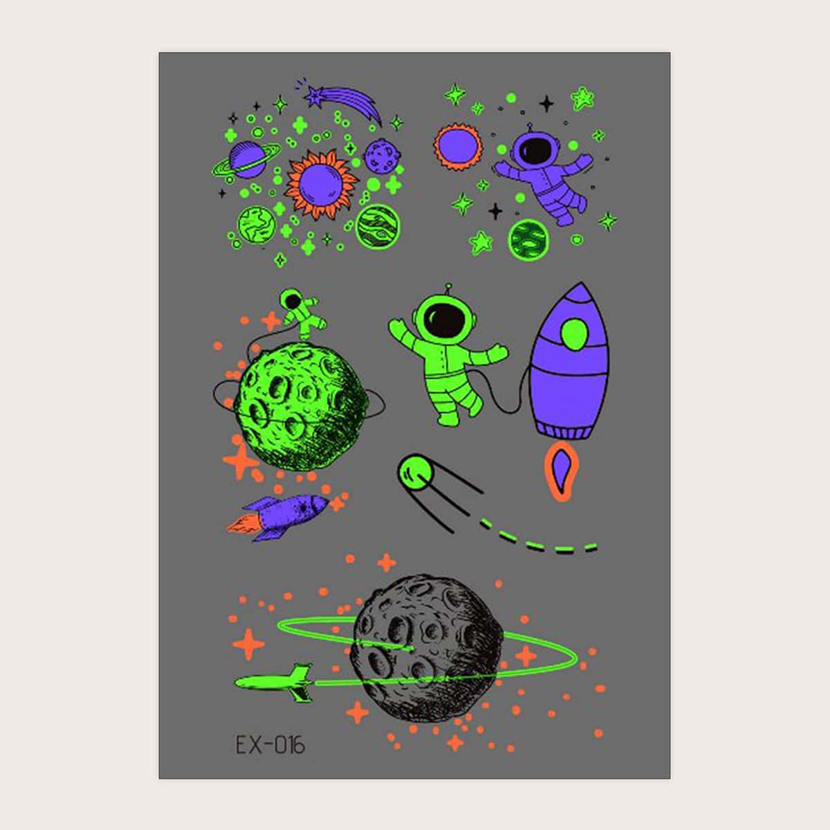 

Astronaut & Planet Tattoo Sticker, Multicolor