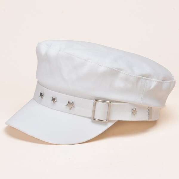 

Star Decor Baker Boy Cap, White