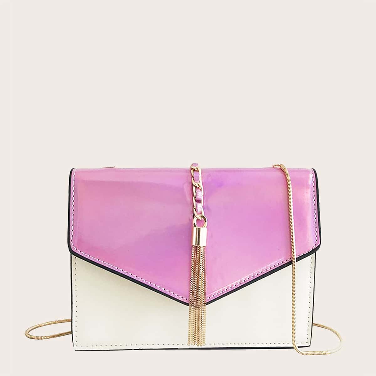 

Tassel Decor Flap Chain Crossbody Bag, Pink