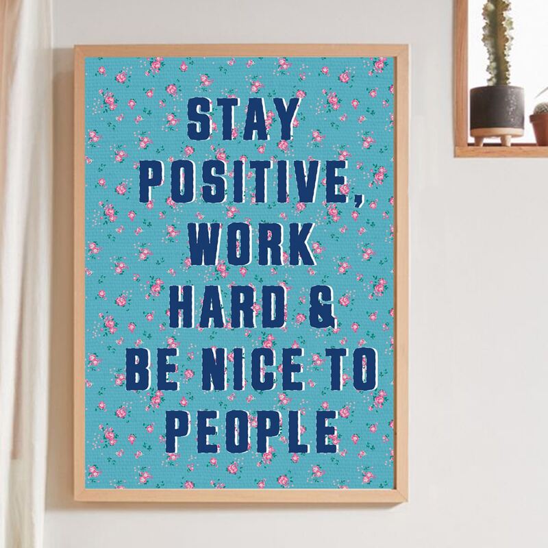 

Slogan Graphic Wall Painting Without Frame, Blue