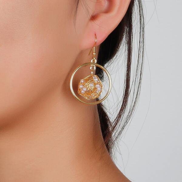 

Faux Pearl & Round Decor Drop Earrings, Gold
