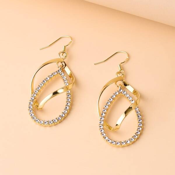 

Rhinestone Decor Water Drop Earrings, Gold