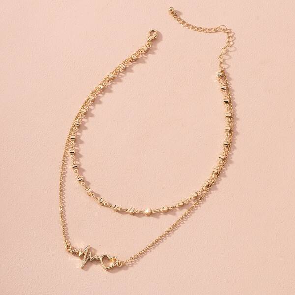 

Heart Decor Layered Necklace, Gold