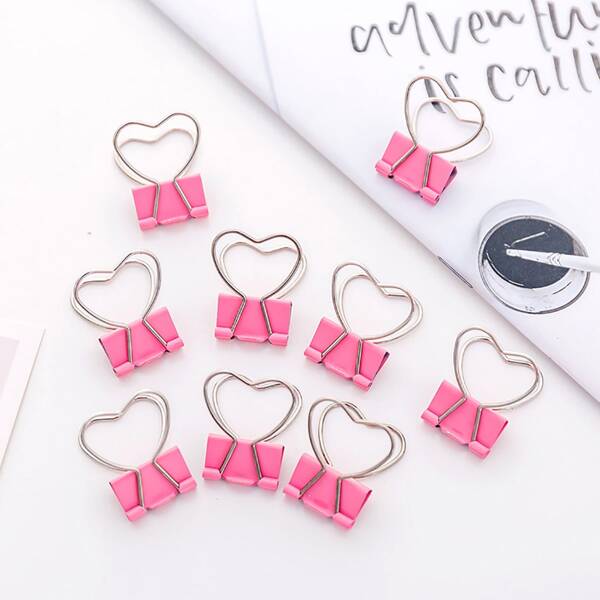 

4pcs Heart Binder Clip, Pink