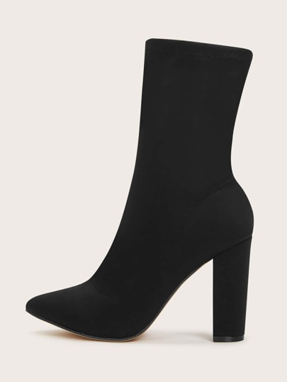 CUCCOO BIZCHIC Minimalist Chunky Heeled Sock Boots, Black Elegant Solid Color Women's Fashionable Boots