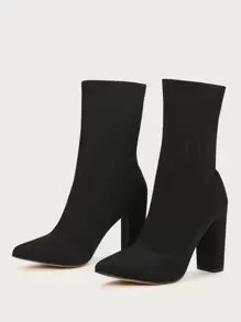 CUCCOO BIZCHIC Style With Sweater Dress,Minimalist Chunky Heeled Sock Boots, Ideal With Pants Black Elegant Solid Color Women's Fashionable Boots For Summer Graduation Heels Prom Heels