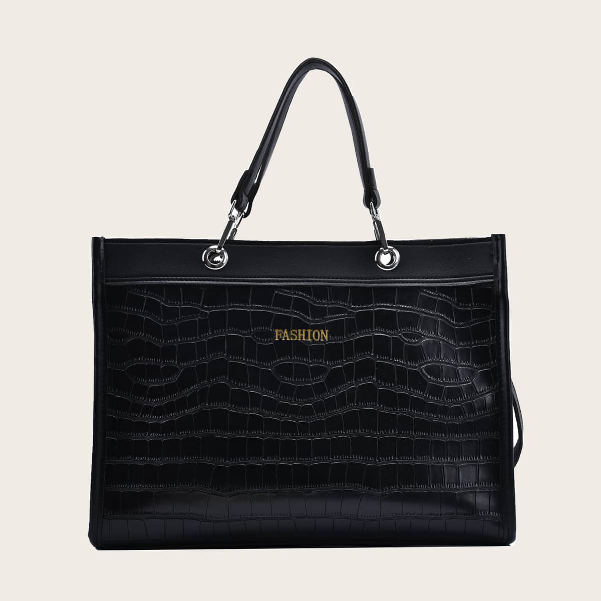 

Croc Embossed Tote Bag, Black
