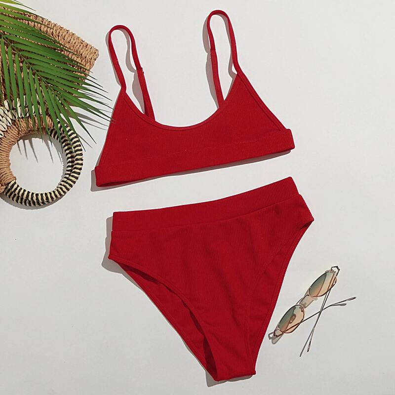 

Cami High Waist Bikini Swimsuit, Red