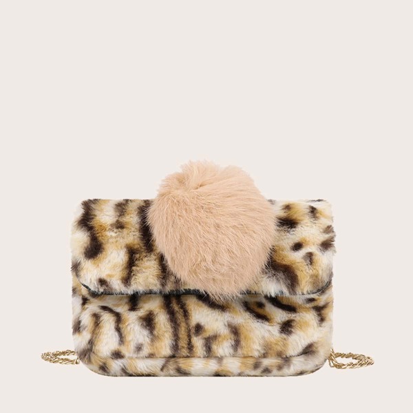 

Girls Pom Pom Decor Fluffy Crossbody Bag, Khaki