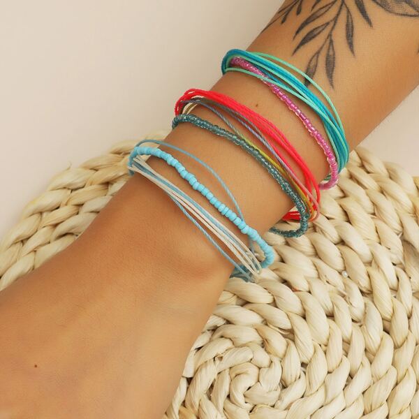 

3pcs Beaded Layered Bracelet, Multicolor
