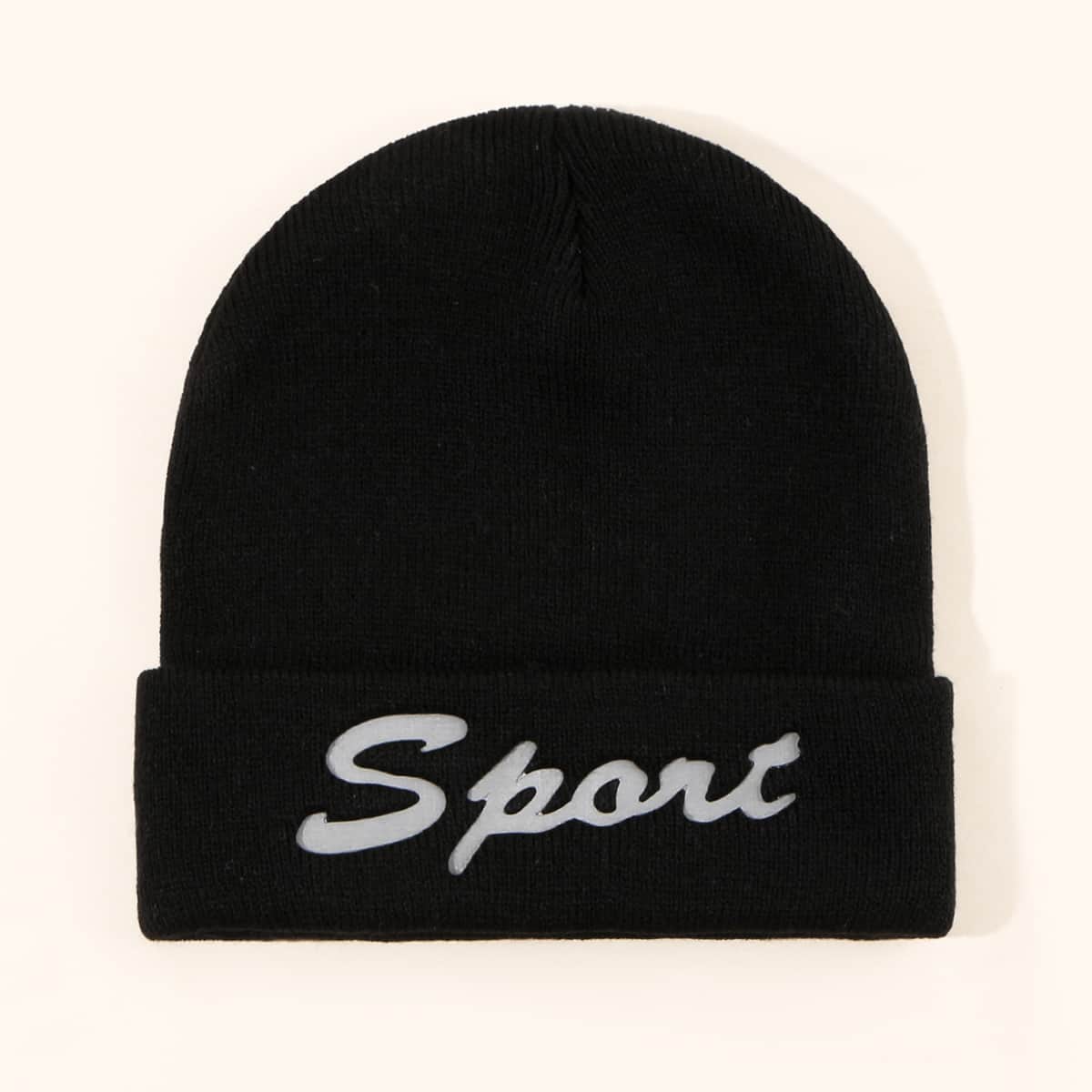 

Guys Letter Print Beanie, Black
