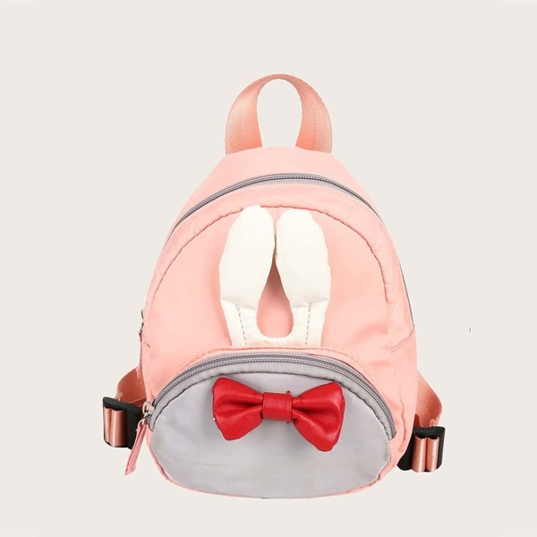

Girls Bow Decor Zip Front Backpack, Pink