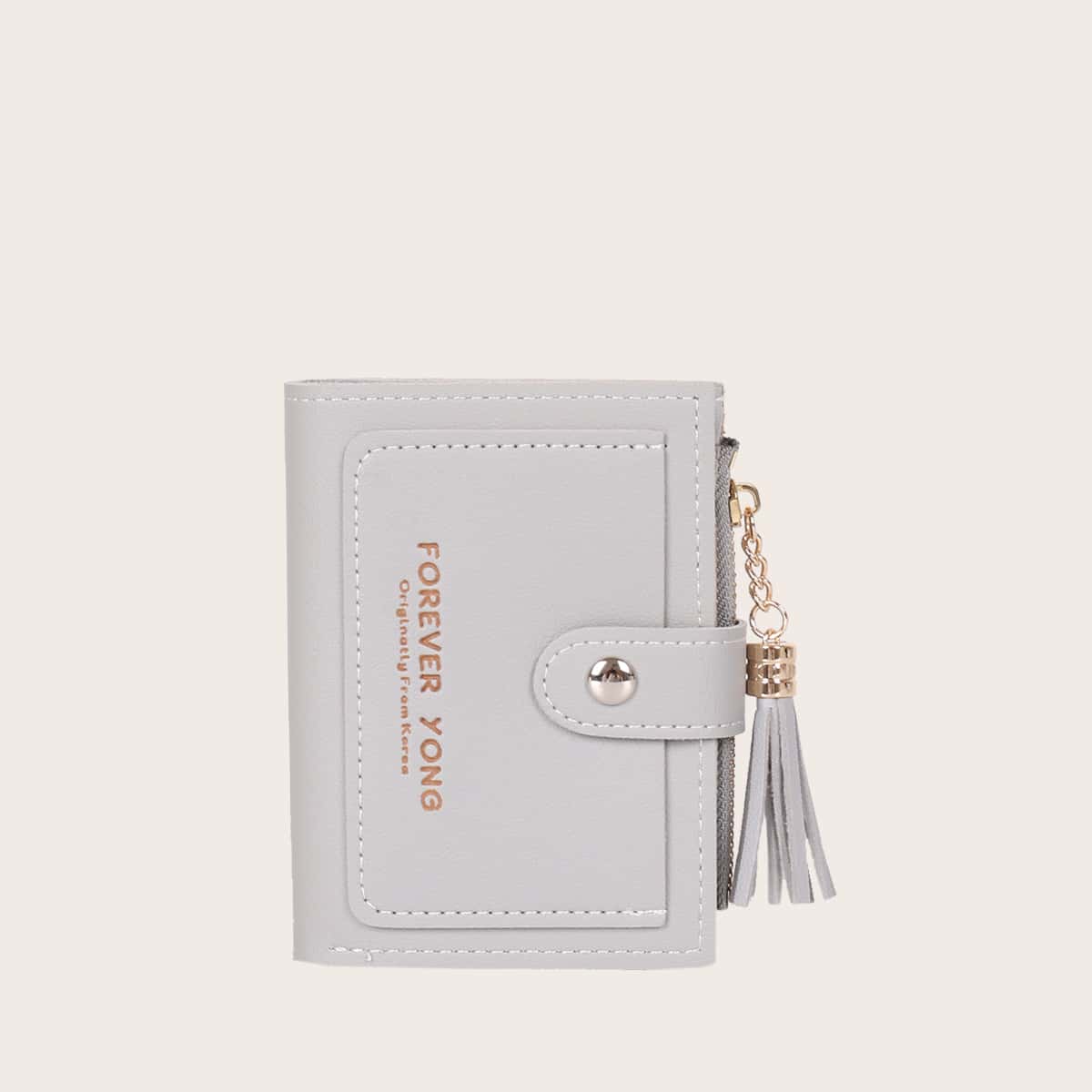 

Letter Graphic Tassel Charm Purse, Light grey