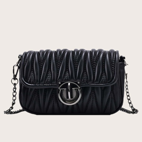 

Textured Chain Crossbody Bag, Black