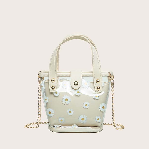 

Girls Clear Daisy Print Bag With Inner Pouch, Beige