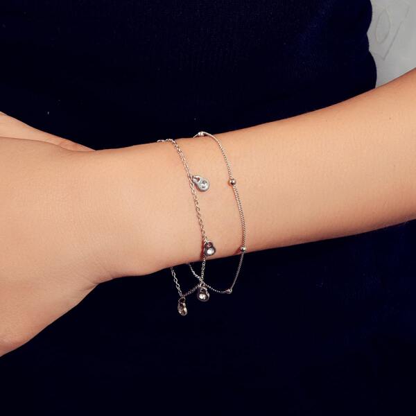 

2pcs Rhinestone Decor Bracelet, Silver