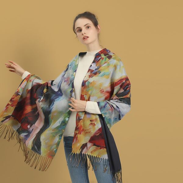 

Fringe Edge Oil Painting Scarf, Red