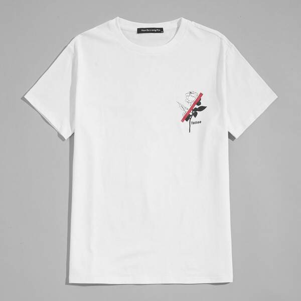

Men Floral And Letter Graphic Tee, White