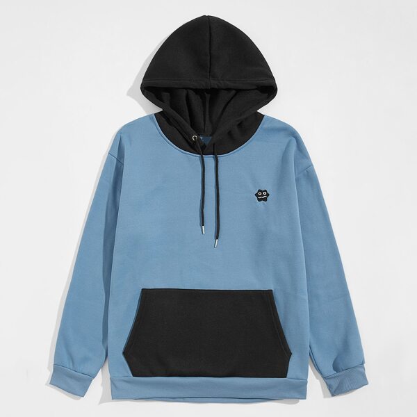 

Men Cartoon Graphic Kangaroo Pocket Drawstring Hoodie, Dusty blue