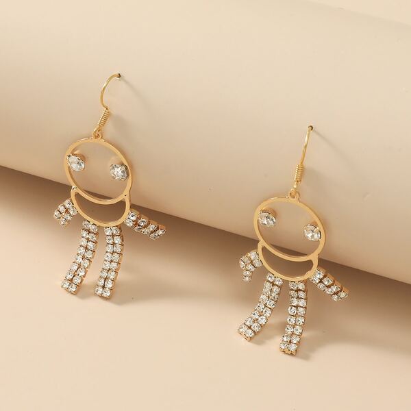 

1pair Rhinestone Decor Round Earrings, Gold