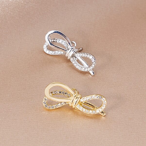 

2pcs Rhinestone Decor Bow Design Brooch, Multicolor