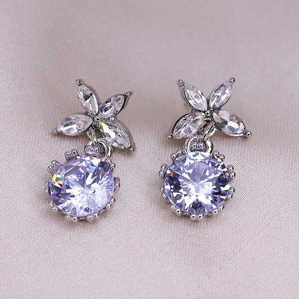 

1pair Rhinestone Drop Earrings, Silver