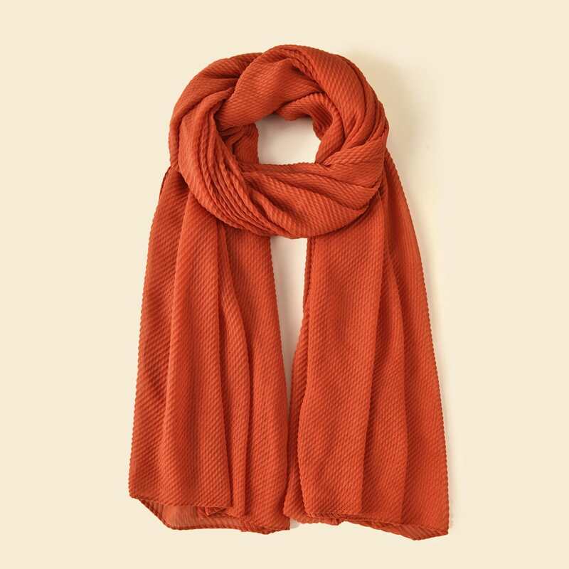 

Plain Pleated Scarf, Coral orange
