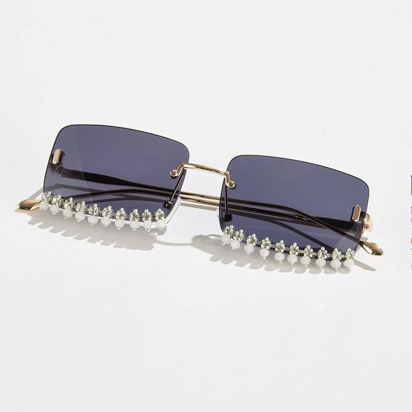 

Rhinestone Decor Rimless Sunglasses, Dark grey