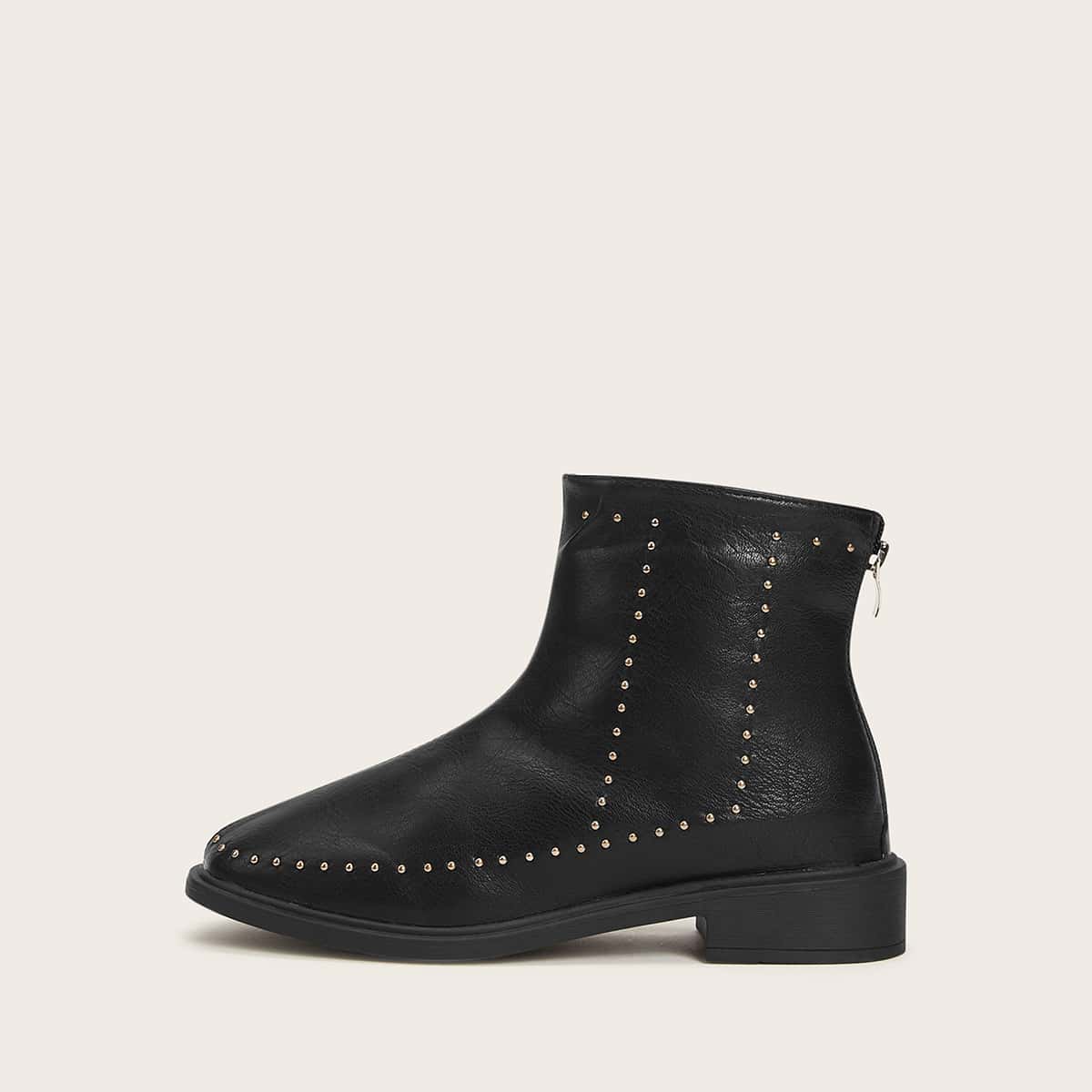 

Studded Decor Zip Back Ankle Boots, Black