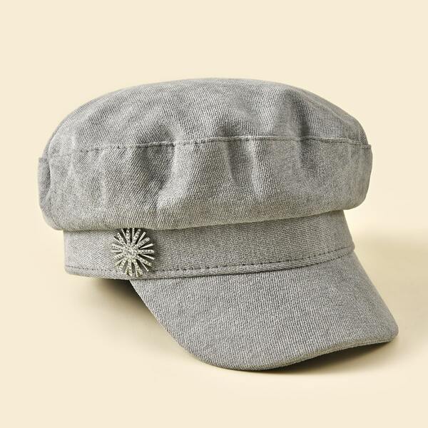 

Rhinestone Decor Baker Boy Cap, Grey