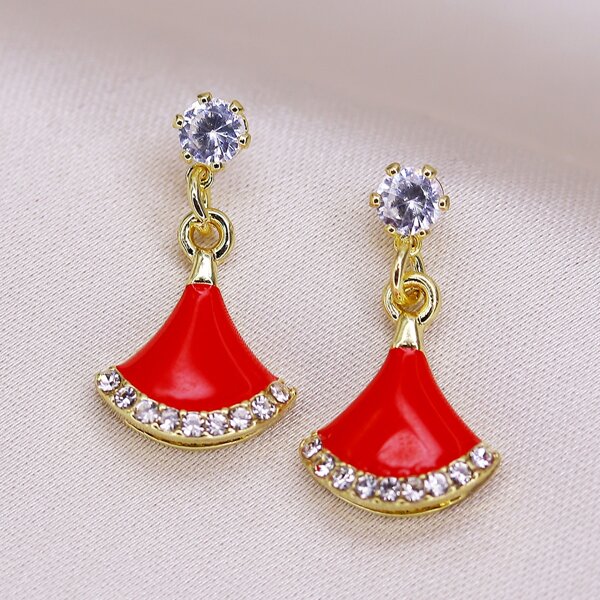 

1pair Rhinestone Fan Drop Earrings, Red