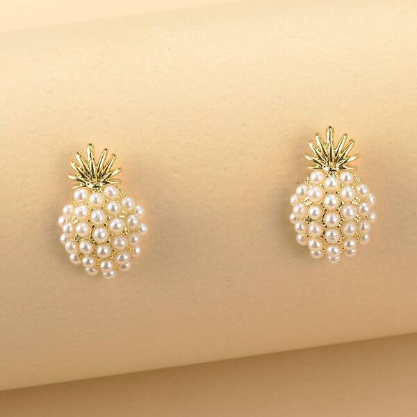 

Faux Pearl Fruit Stud Earrings, Gold